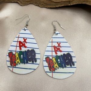 Faux leather earrings for teacher, says A+ Teacher
